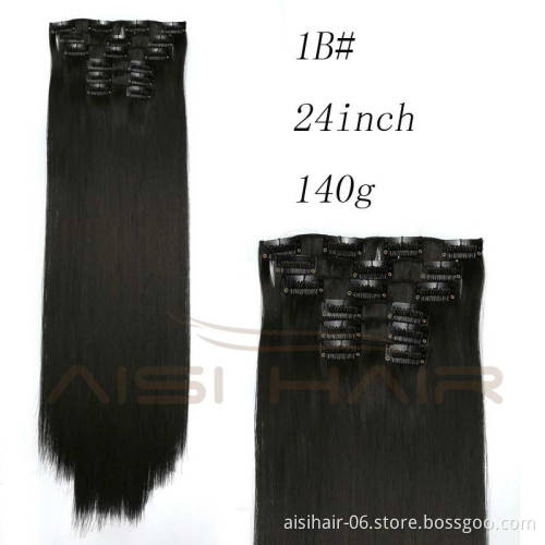 Aisi Hair 24 inch Synthetic Clip in Hair Extension 16 Clips 6pcs/Set Silky Straight Hair Extensions Hairpiece For Women